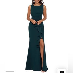 NWT - Betsy & Adam - Ruffle Bow Trumpet Gown - Pine - 14P